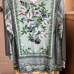 Charter Club Green Floral Long Sleeve Top